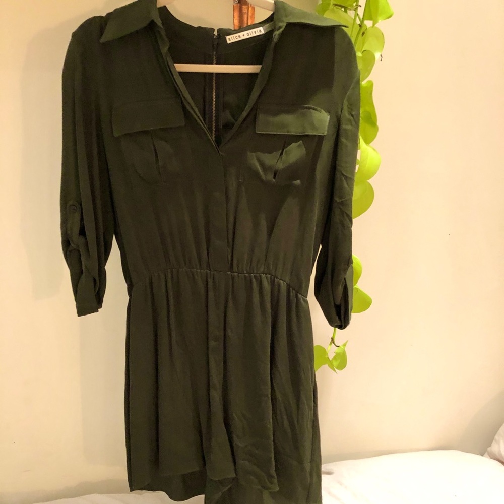 Alice and Olivia olive green silk romper!